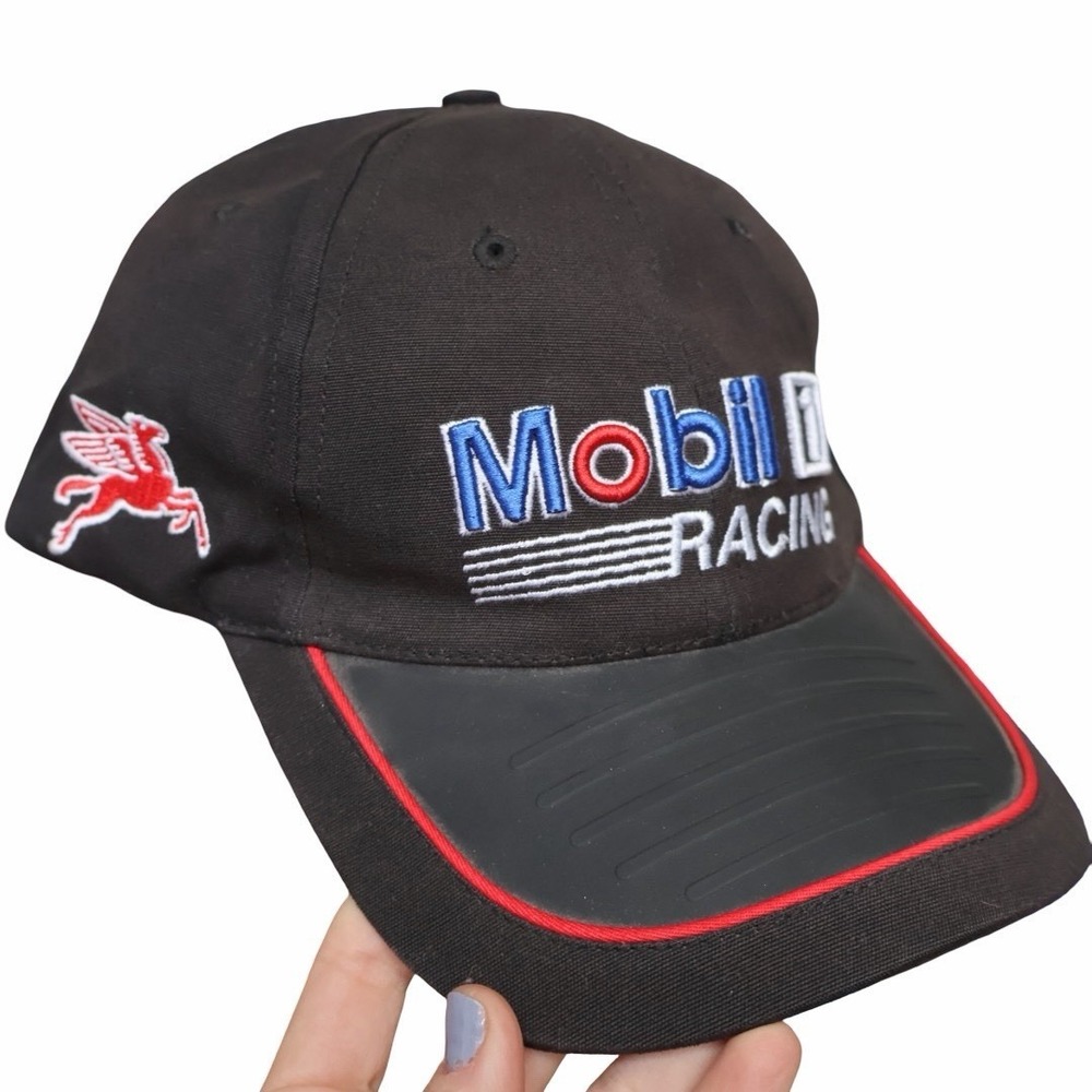 NASCAR Hat Cap Mobil 1 Racing Black‎ Pegasus Logo Rubber Visor Vintage Mens #2